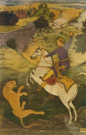 Babur Hunting a Tiger  